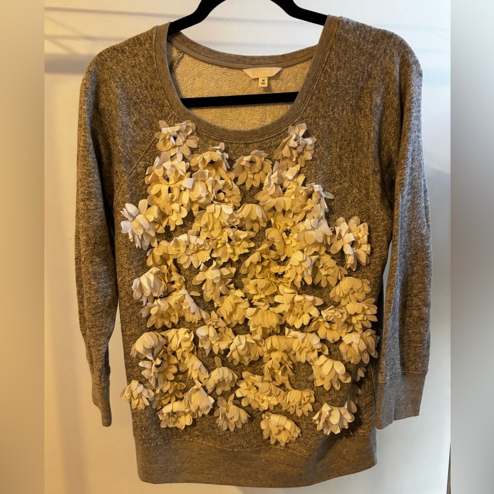 J Crew Collection Grey Top Dimensional Floral Design